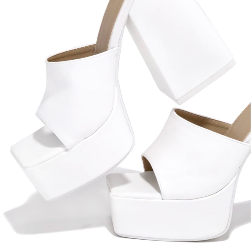Platform block heel mules